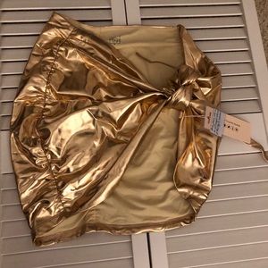 Metallic gold skirt swimsuit coverup